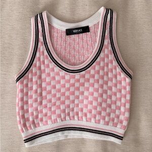 Versace Pink and White Textured Knit Top